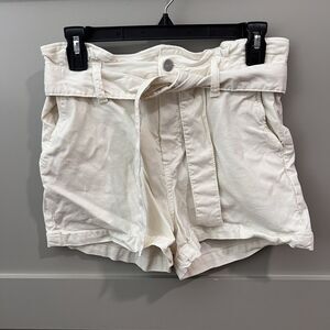 Paige‎ Anessa Pleated Waistband Shorts Belted Women Sz 28 Beige High Rise $179